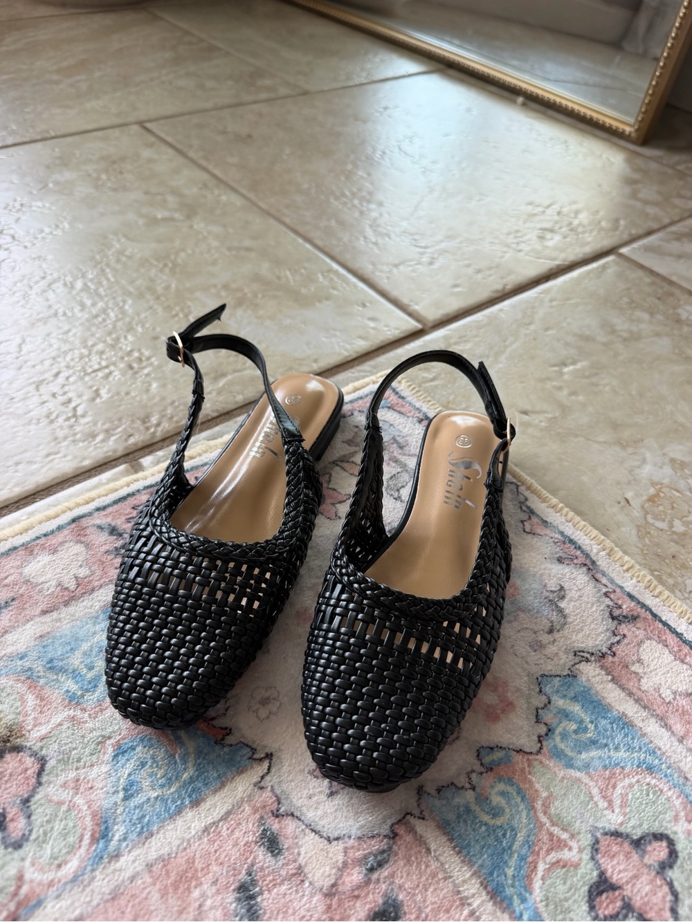 Braided Slingback Flats in Black